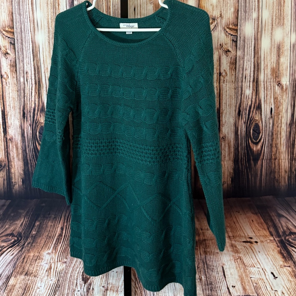 JcPenny Indigo Brand Cable & Gauge Teal Textured Sweater